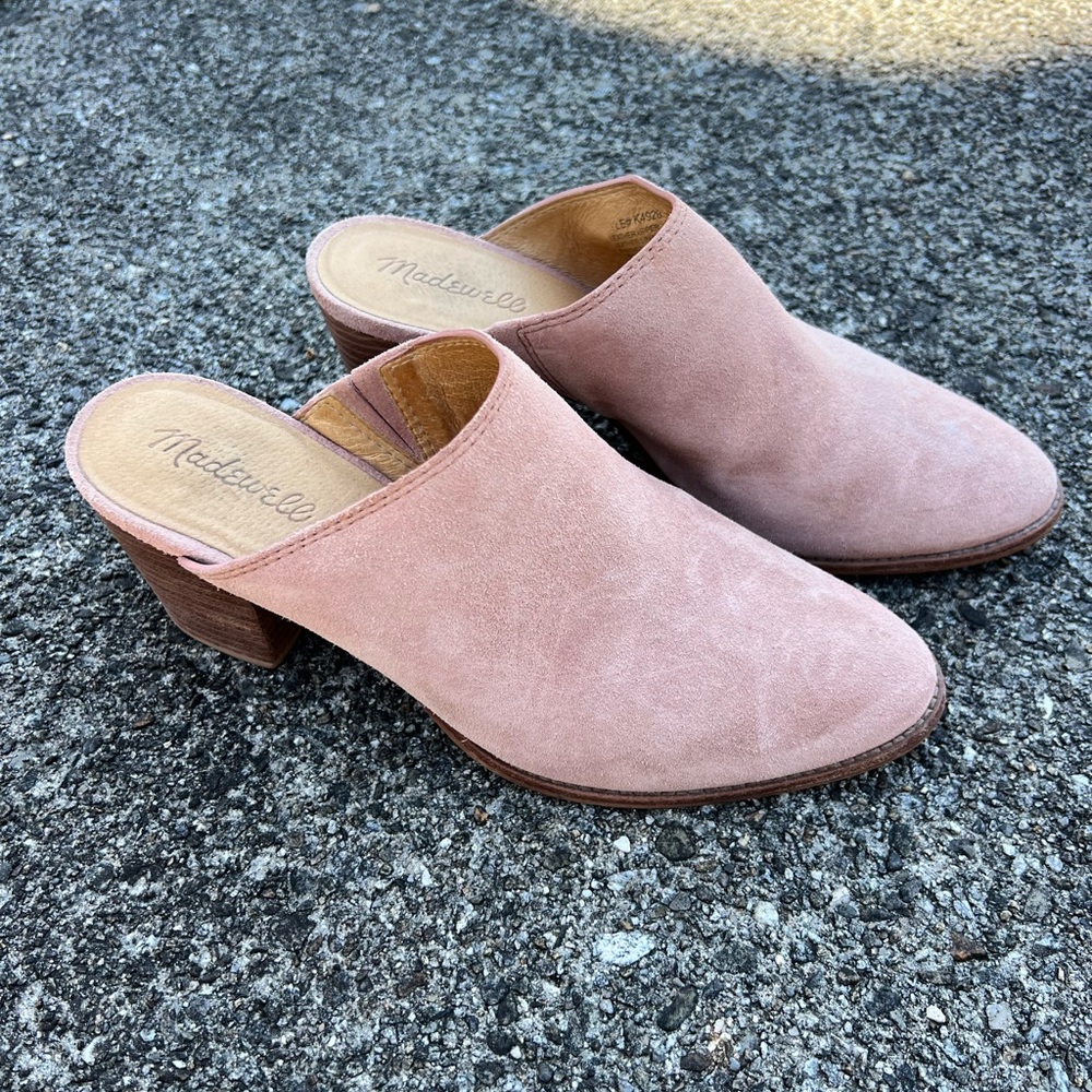 Madewell Blush Suede Block Heel Mules